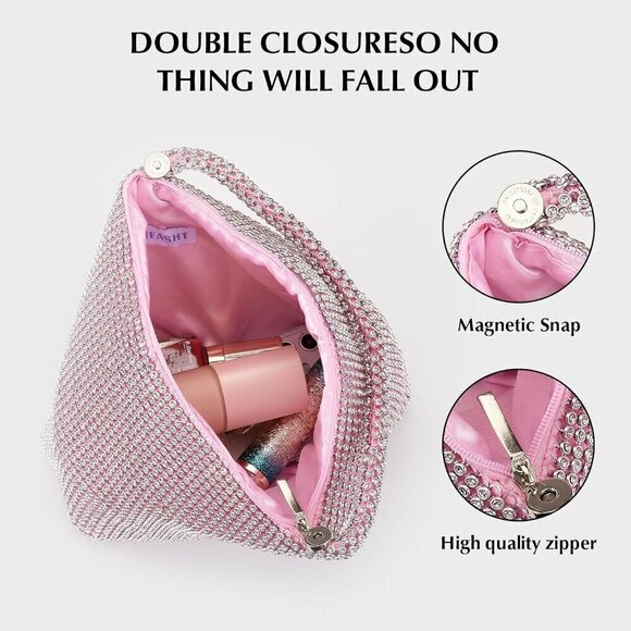 Women Sliver Sparkly Glitter Clutch Triangle Rhinestone - Picture 4 of 7